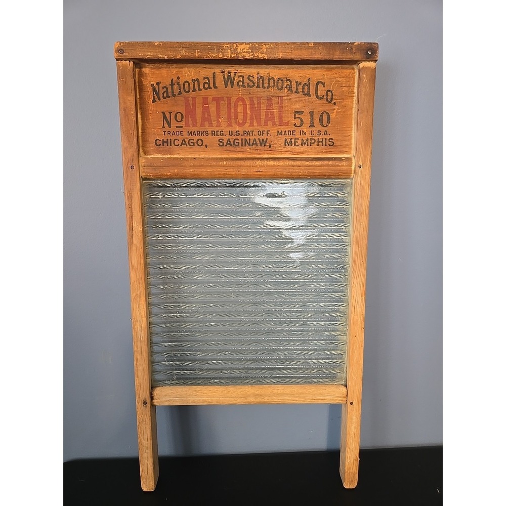 Vintage National Washboard Co. #510 Glass Washing Surface Wooden 12"x24" Chicago
